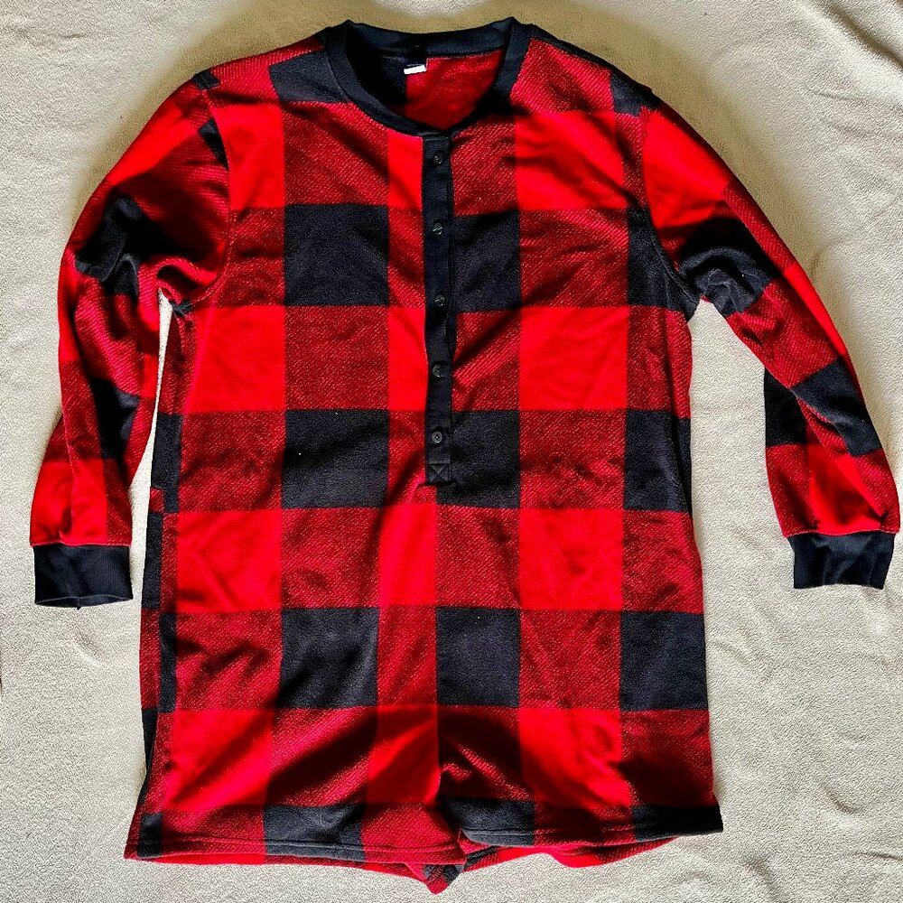 Old Navy - Red & Black Plaid Fleece Sleep Romper